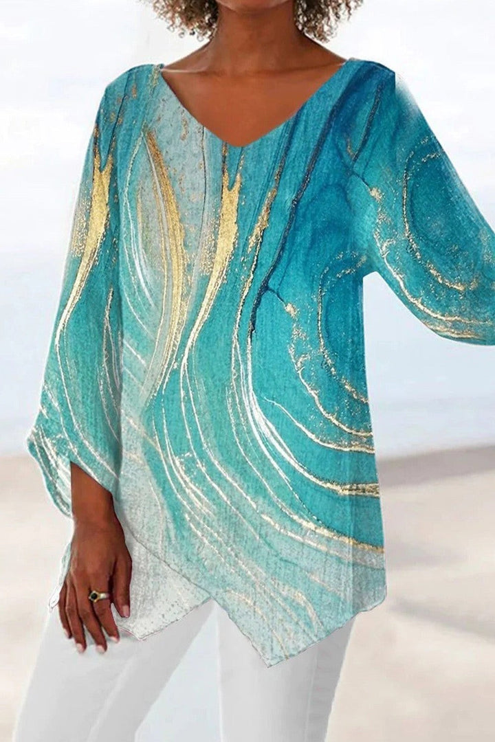 MIRANDA – FLOWING ARTISTIC V-NECK BLOUSE