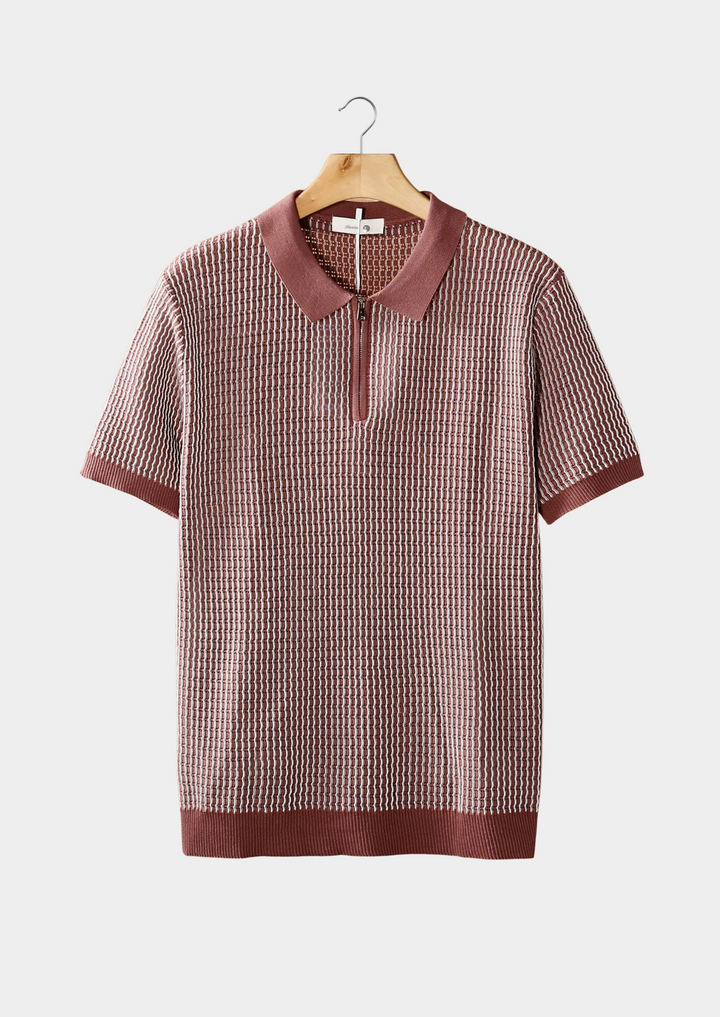 GEOMETRIC TEXTURED ZIPPER POLO