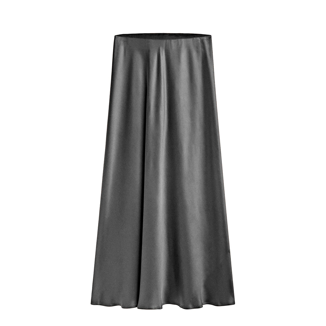 High-Waisted Midi Skirt with Asymmetrical Slit and Elastic