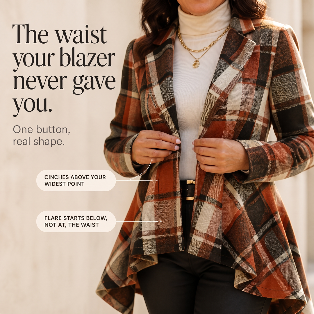 Cinchella Plaid High-Low Peplum Waist Coat - Elena Harper