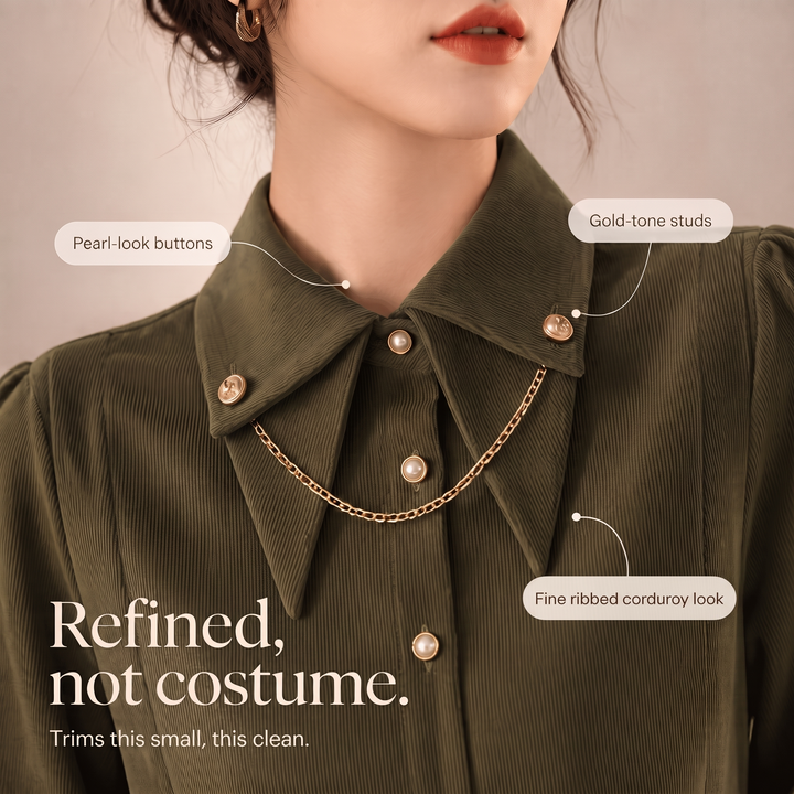 Corduvia Studded Collar Corduroy-Look Shirt With Detachable Chain - Elena Harper