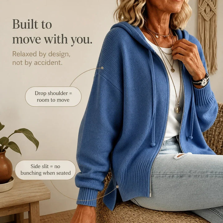 Cozyline Zip-Front Hooded Knit Cardigan - Elena Harper