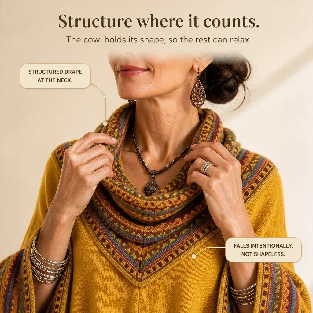 Cowl & Clover Geometric Cowl-Neck Knit Poncho Top - Elena Harper