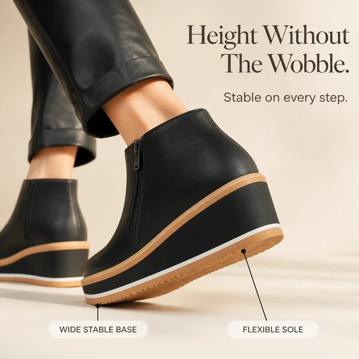 Colombe Smooth Side-Zip Wedge Ankle Boots - Elena Harper