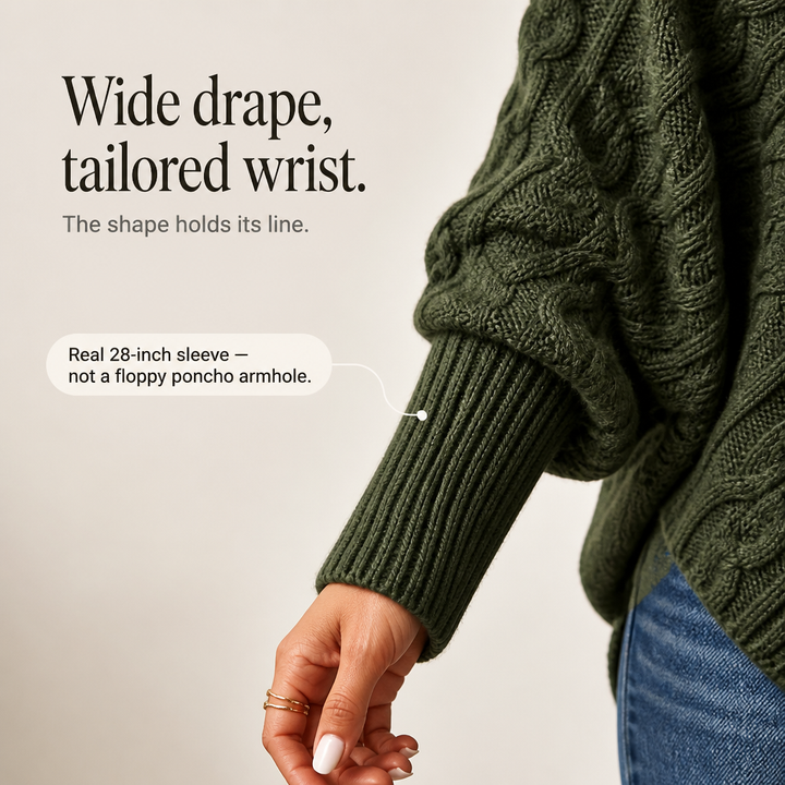 Cable & Cove Cable-Knit Turtleneck Poncho Sweater - Elena Harper