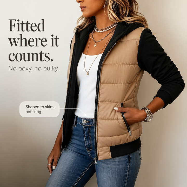 Coeza Mixed-Media Quilted Puffer Knit-Sleeve Jacket - Elena Harper