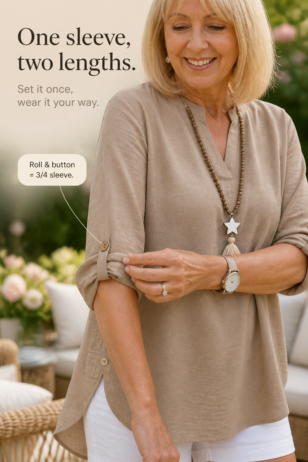 Easeline Convertible Sleeve V-Neck Side-Button Top - Elena Harper