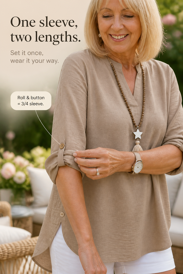 Easeline Convertible Sleeve V-Neck Side-Button Top - Elena Harper