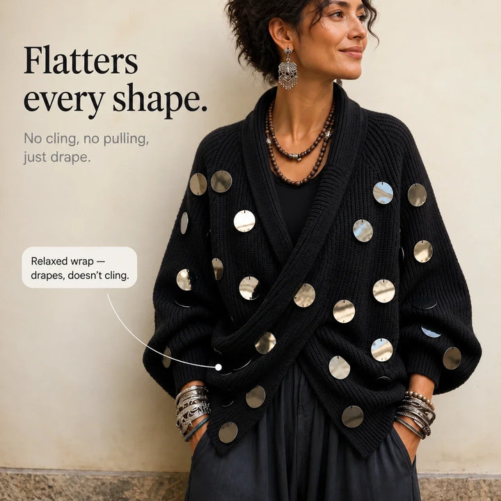 Diskelle Metallic Disk Wrap Cardigan - Elena Harper