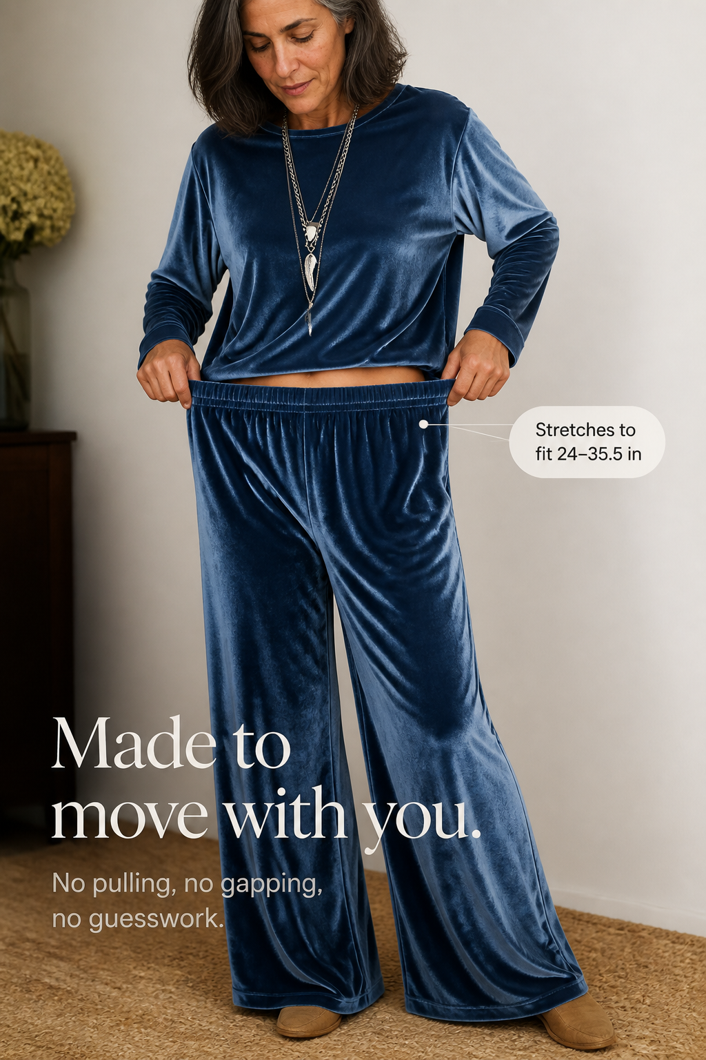 Duskvelor Velvet-Look Wide-Leg Two-Piece Lounge Set - Elena Harper