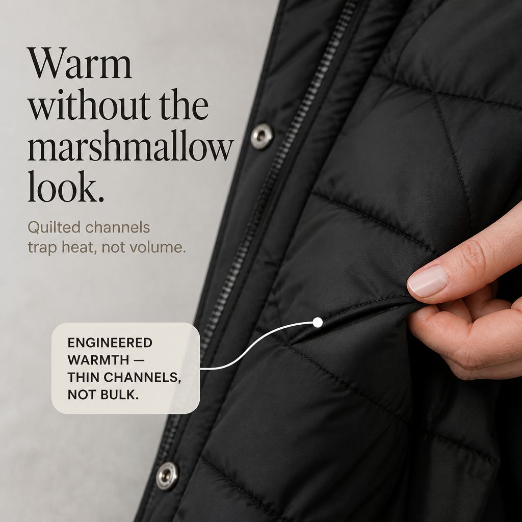 Chevronwarm Longline Puffer Coat With Fur Hood - Elena Harper