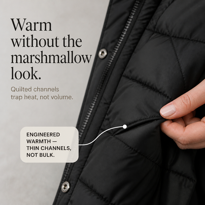 Chevronwarm Longline Puffer Coat With Fur Hood - Elena Harper