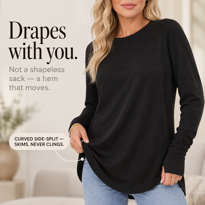 Cozelle Thumbhole Cuff Side-Split Knit Top - Elena Harper