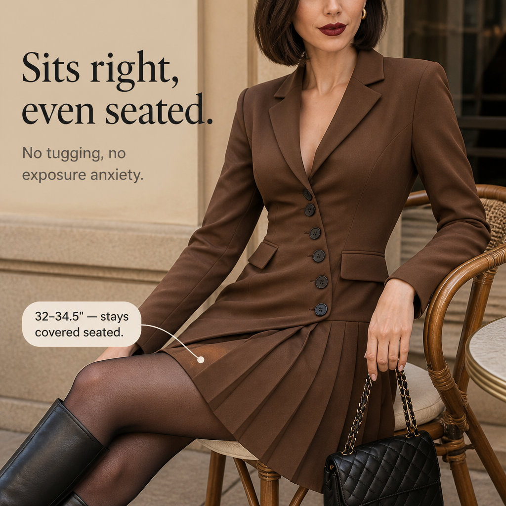 Blazelle Diagonal Button Asymmetric Pleated Blazer Mini Dress - Elena Harper