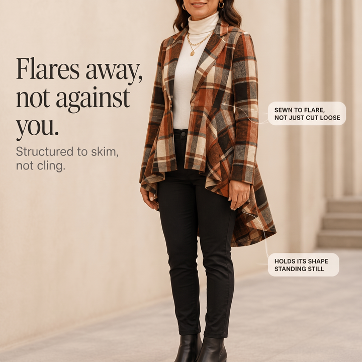 Cinchella Plaid High-Low Peplum Waist Coat - Elena Harper