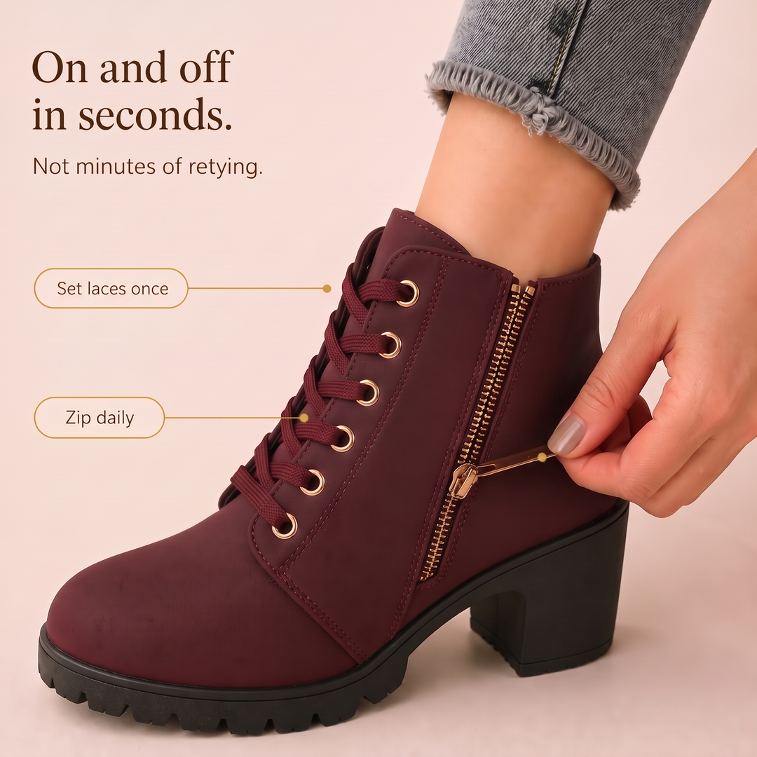 Buckle & Bold Buckle Lace-Up Chunky Heel Ankle Boots - Elena Harper