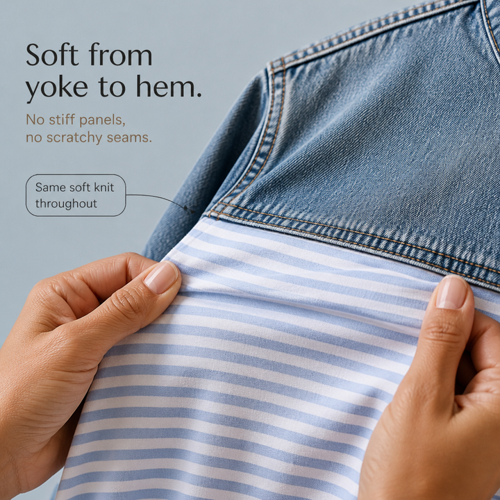 Denimelle Denim-Look Yoke Ribbed Color-Block Top - Elena Harper