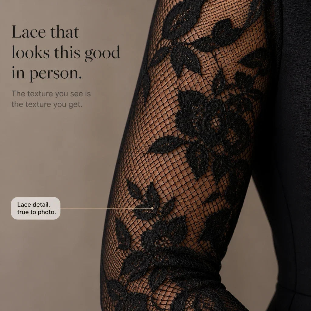 Belleform Lace-Sleeve Blazer-Wrap Asymmetric Hem Dress - Elena Harper