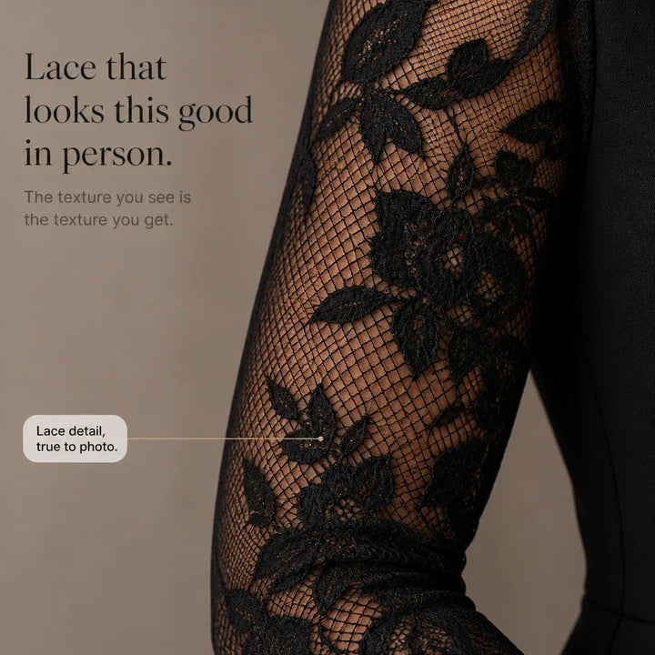 Belleform Lace-Sleeve Blazer-Wrap Asymmetric Hem Dress - Elena Harper