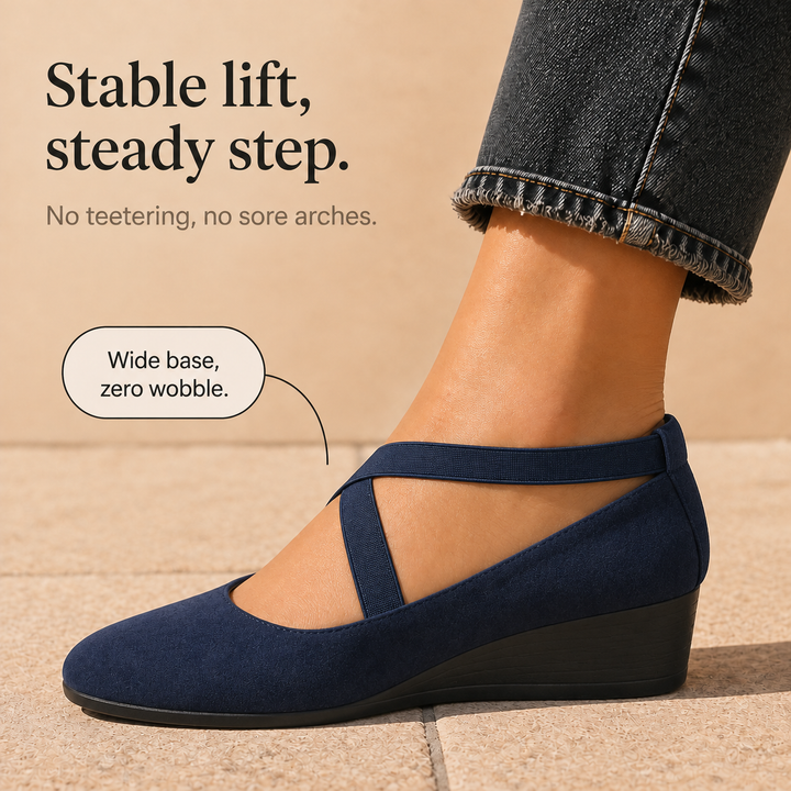 Elara Wedge Crisscross Elastic Strap Wedge Flats - Elena Harper