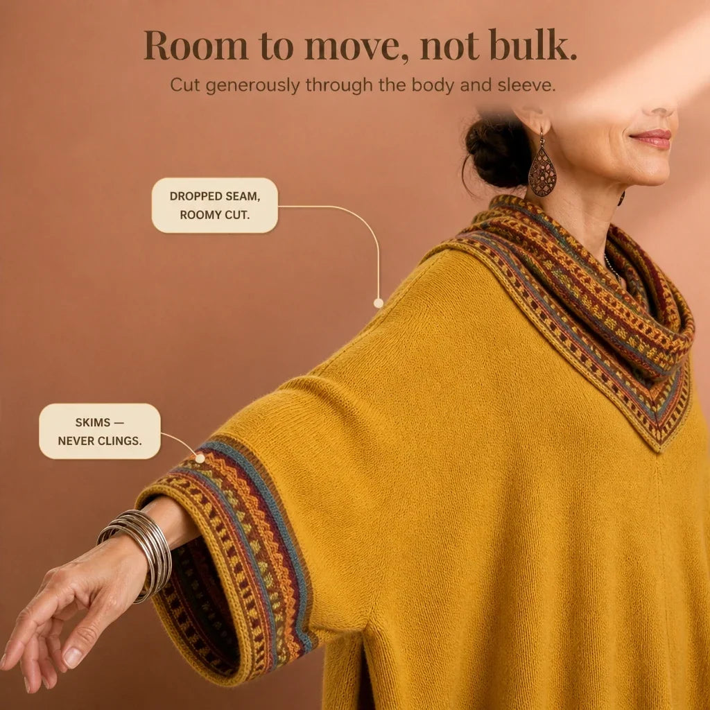 Cowl & Clover Geometric Cowl-Neck Knit Poncho Top - Elena Harper