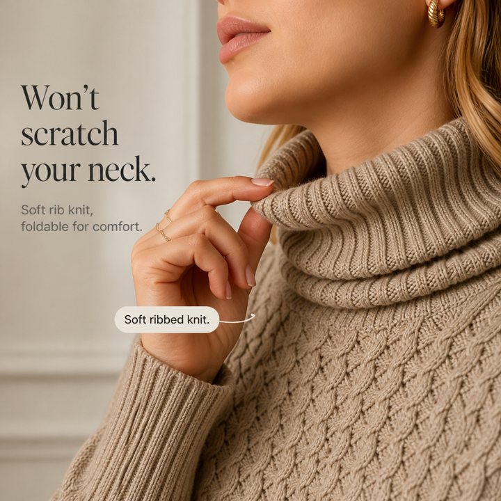 Cablelle Asymmetric Cable-Knit Turtleneck Poncho - Elena Harper