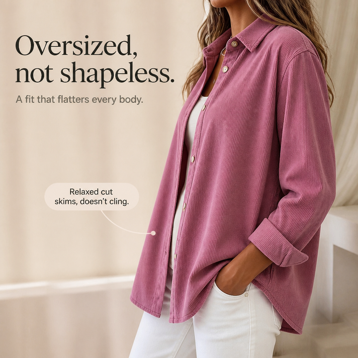 Cordelle Oversized Corduroy-Look Button-Up Shirt - Elena Harper