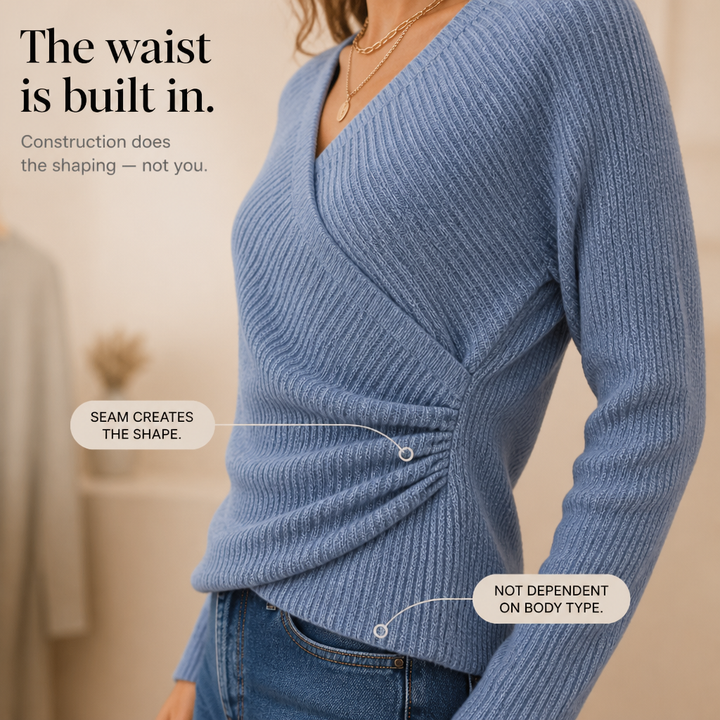 Cinchable Crossover Wrap V-Neck Knit Top - Elena Harper