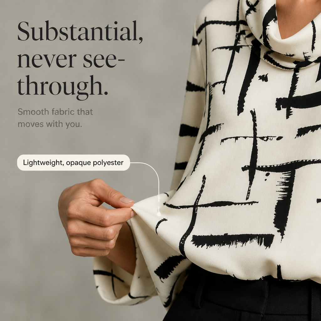 Cowlina Cross-Print Cowl-Neck 3/4-Sleeve Blouse - Elena Harper