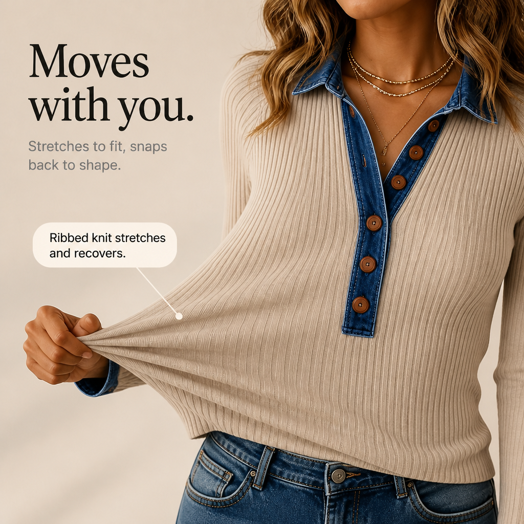 Denali Rowe Denim-Look Collar Top - Elena Harper