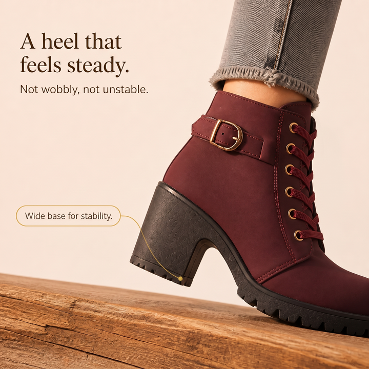 Buckle & Bold Buckle Lace-Up Chunky Heel Ankle Boots - Elena Harper