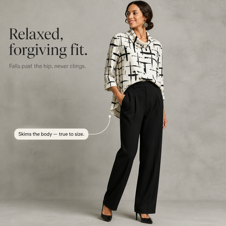 Cowlina Cross-Print Cowl-Neck 3/4-Sleeve Blouse - Elena Harper