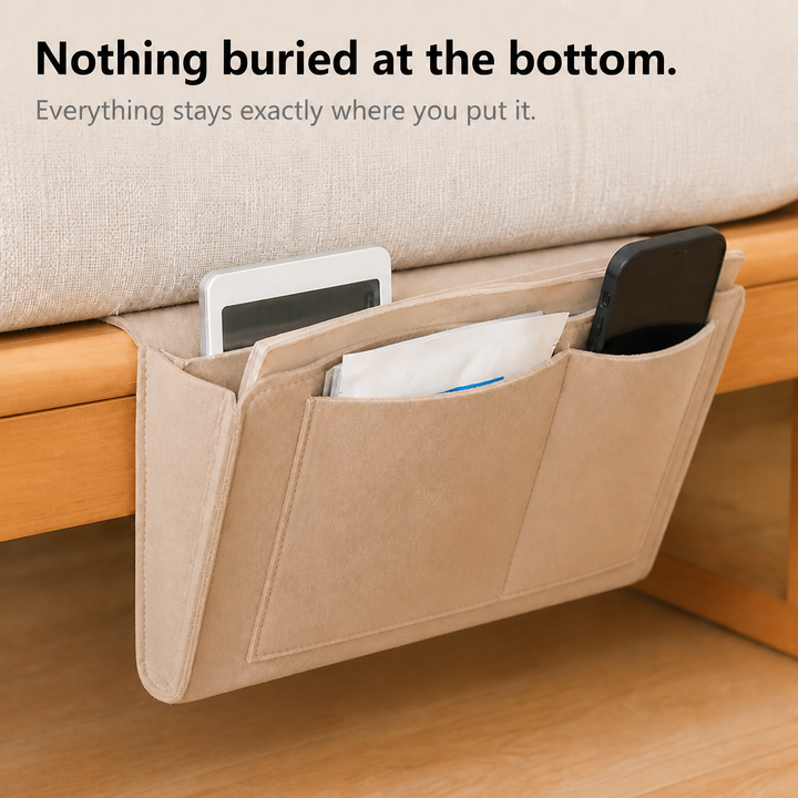Bedside Organizer Under Mattress – Hanging Felt Storage Bag