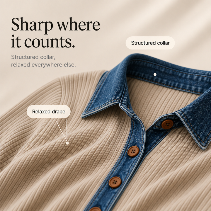 Denali Rowe – Denim-Look Collar Top