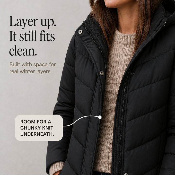 Chevronwarm Longline Puffer Coat With Fur Hood - Elena Harper