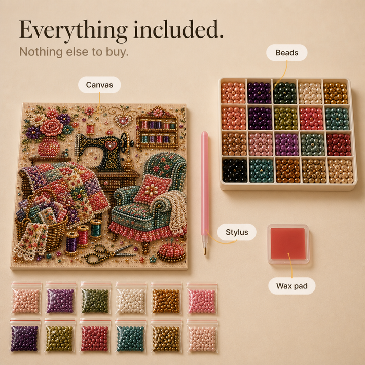 CozyGlow Sewing Room Diamond Painting Kit - Elena Harper
