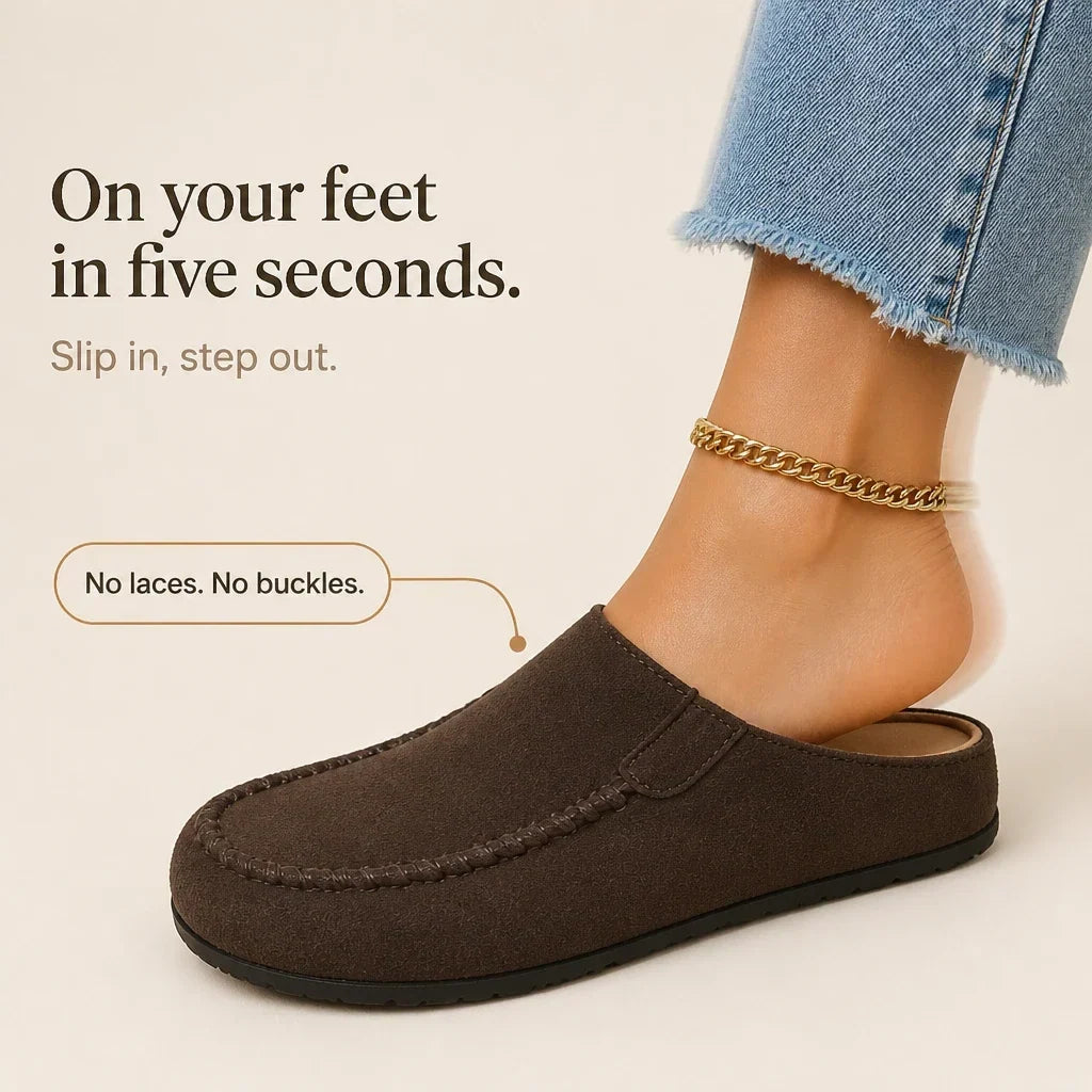 Daybella Brown Backless Round-Toe Flat Shoes - Elena Harper