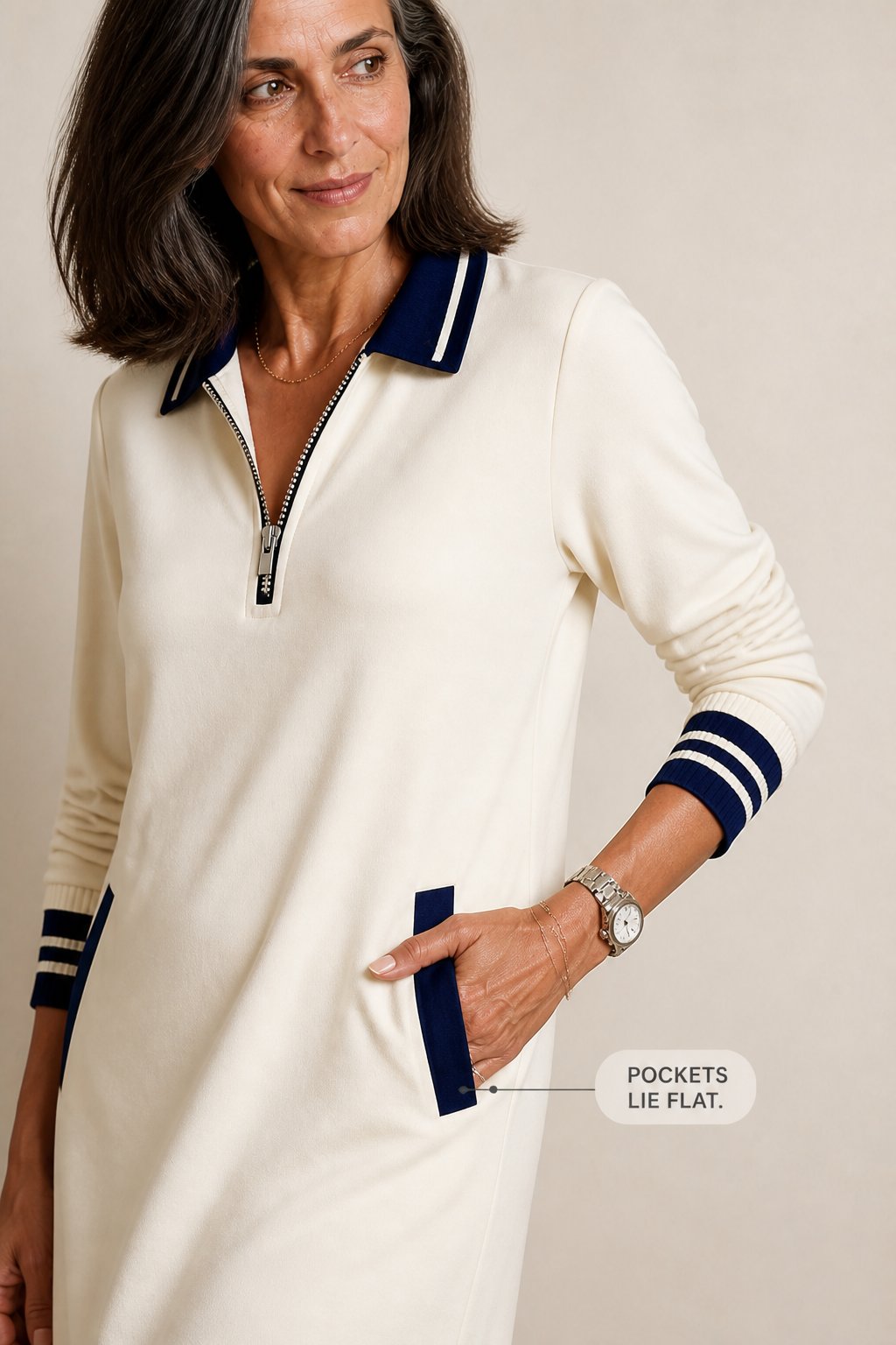 Colvera Quarter-Zip Collared Sweatshirt Dress - Elena Harper
