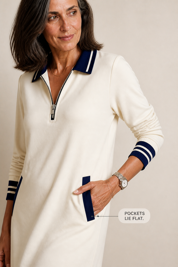 Colvera Quarter-Zip Collared Sweatshirt Dress - Elena Harper