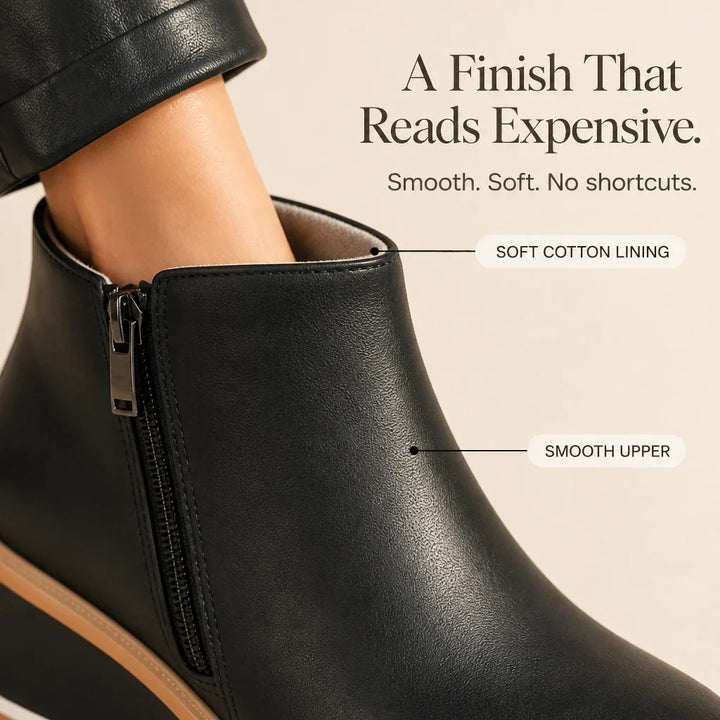 Colombe Smooth Side-Zip Wedge Ankle Boots - Elena Harper