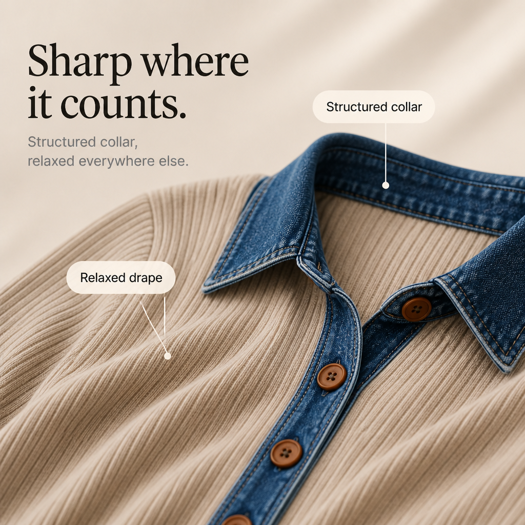 Denali Rowe Denim-Look Collar Top - Elena Harper