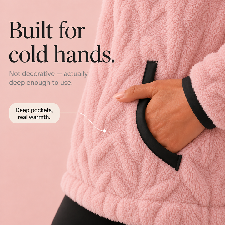 Cloudessa Half-Zip Fuzzy Pullover With Kangaroo Pocket - Elena Harper