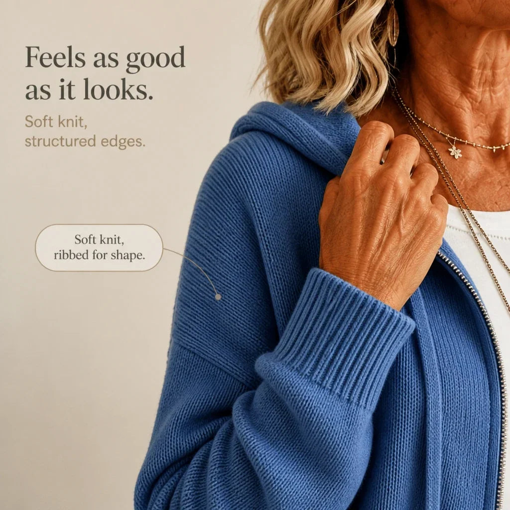 Cozyline Zip-Front Hooded Knit Cardigan - Elena Harper