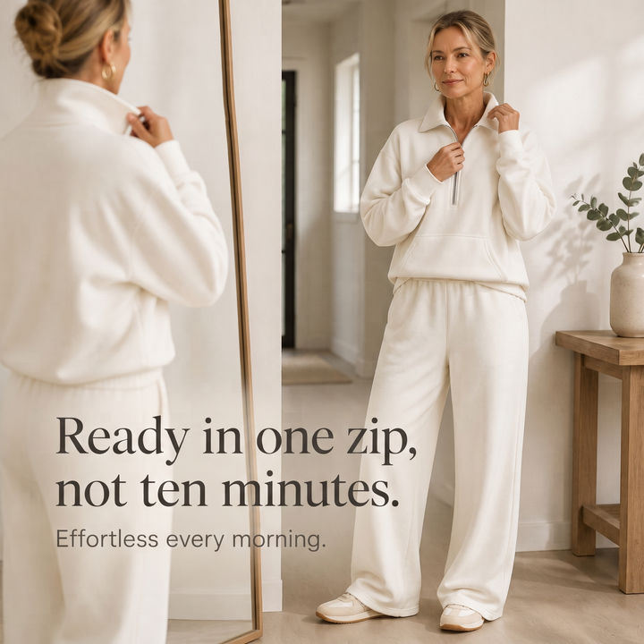 Easolde Half-Zip Collar Lounge Set - Elena Harper