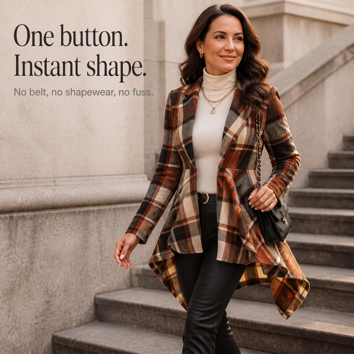 Cinchella Plaid High-Low Peplum Waist Coat - Elena Harper