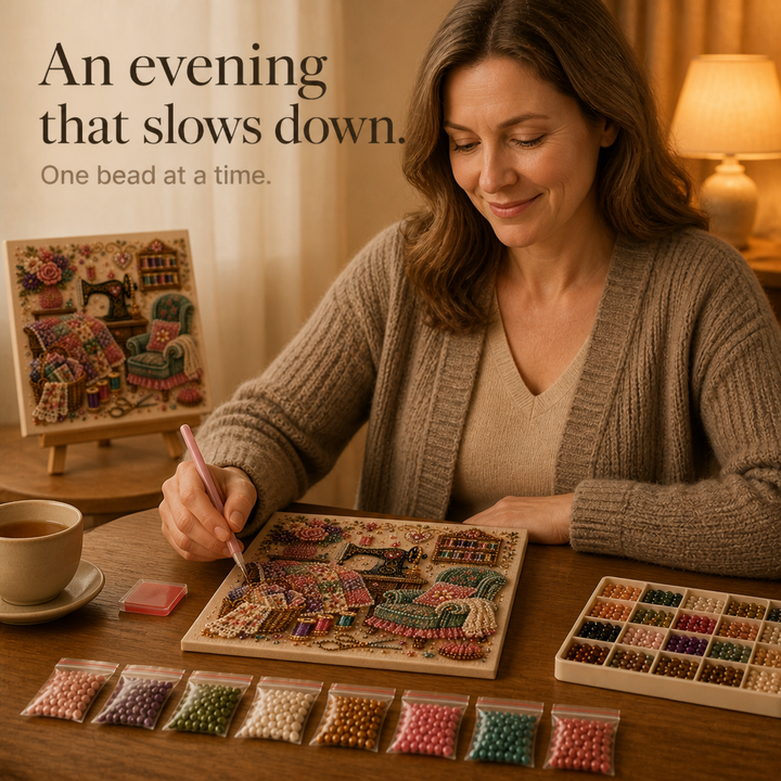 CozyGlow Sewing Room Diamond Painting Kit - Elena Harper