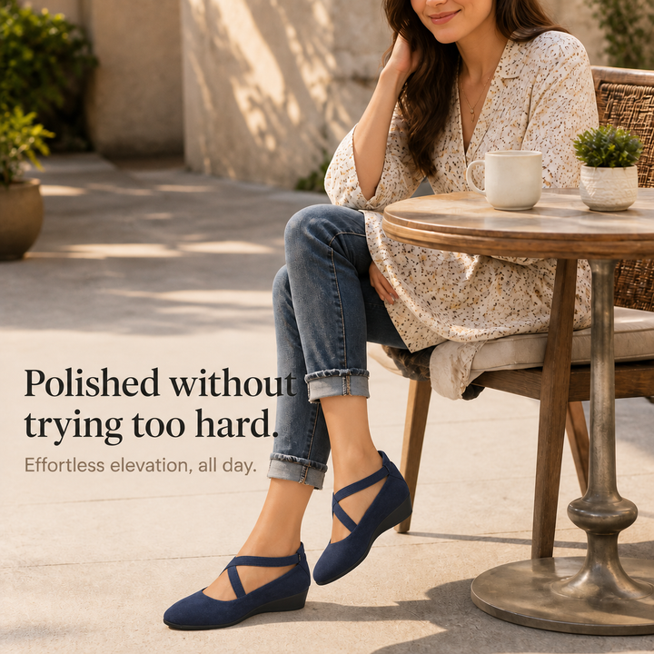 Elara Wedge Crisscross Elastic Strap Wedge Flats - Elena Harper