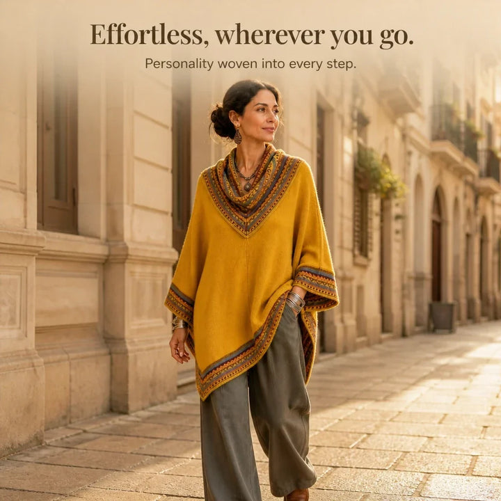 Cowl & Clover Geometric Cowl-Neck Knit Poncho Top - Elena Harper