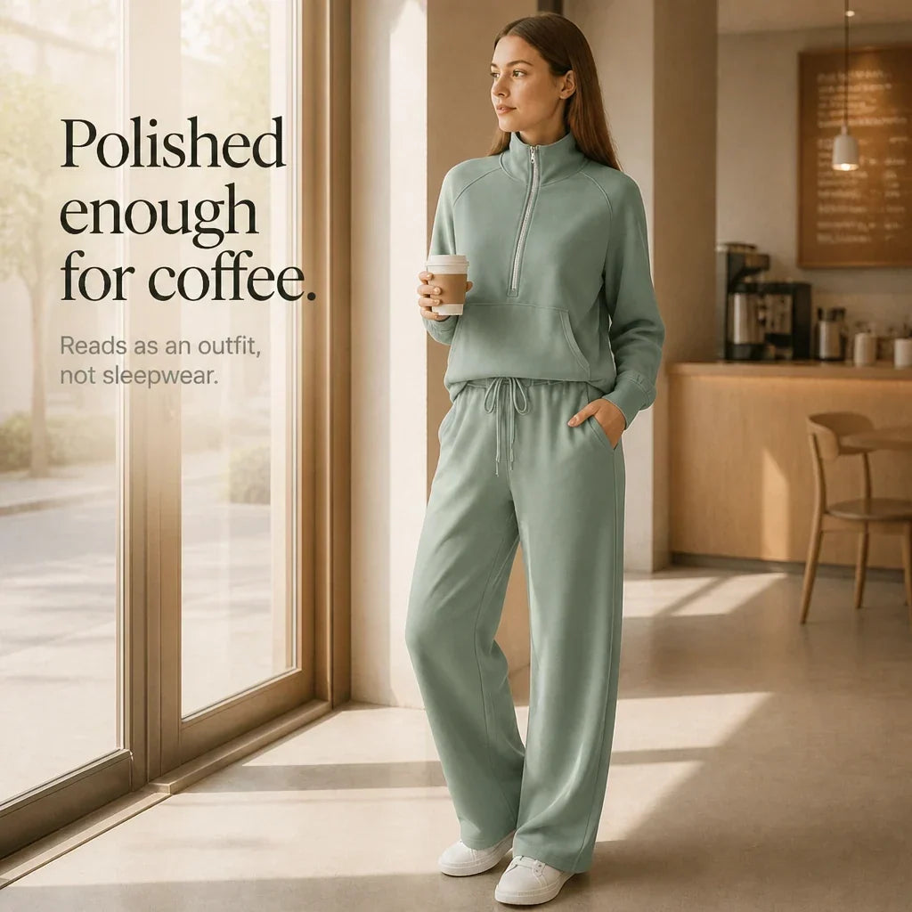 Easewell – Half-Zip Top And Wide-Leg Trouser Set