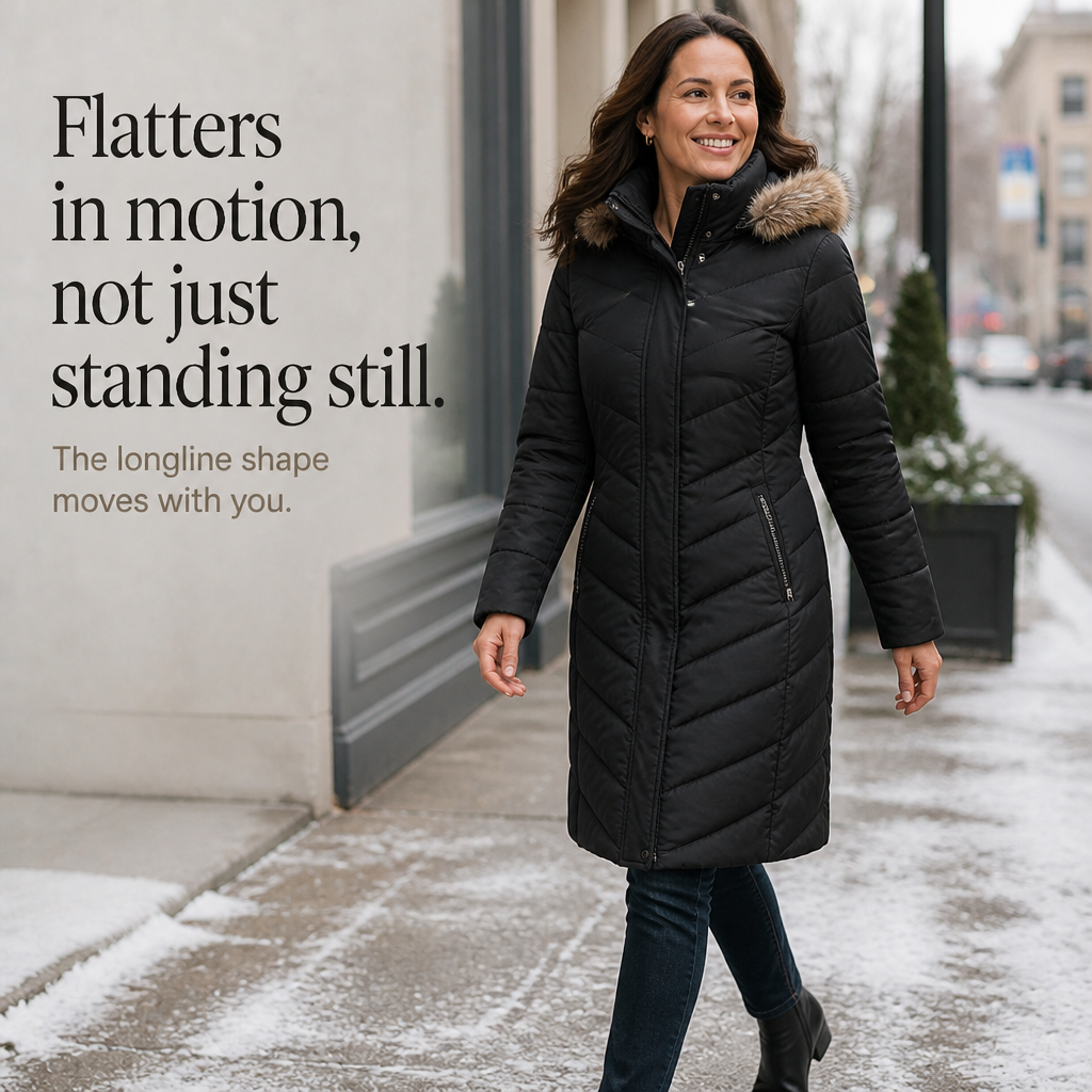 Chevronwarm Longline Puffer Coat With Fur Hood - Elena Harper